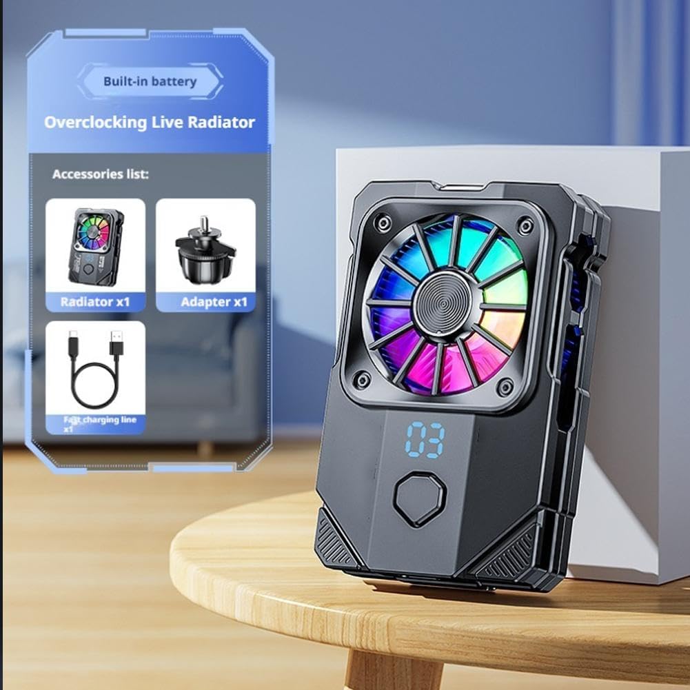 Phone Cooler, Phone Cooler Back Clip for iPhone Android Smartphones with Rechargeable Battery (with Desktop Stand)