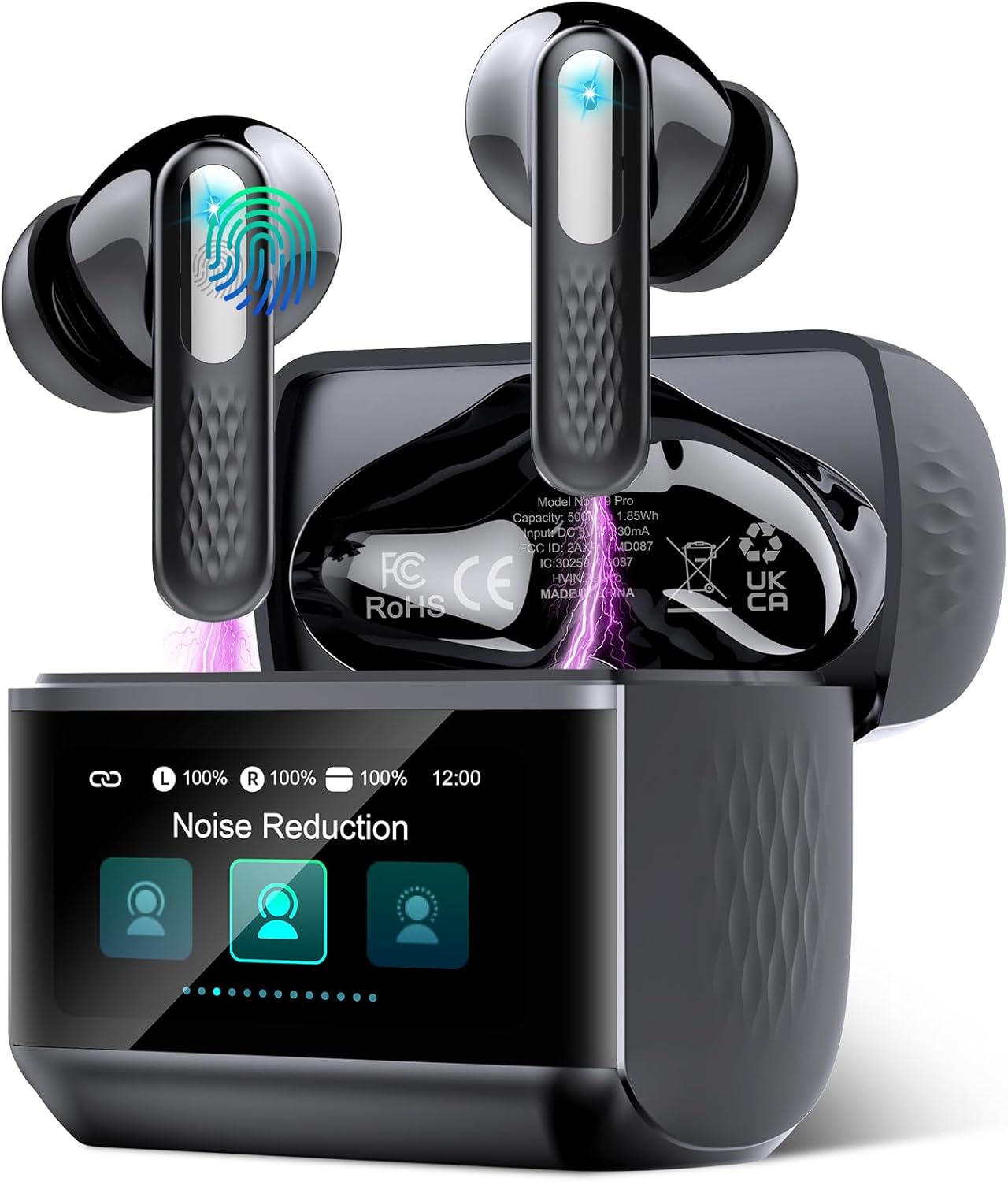 Wireless Earbuds, Bluetooth 5.4 Headphones with Multi-Function Touchscreen, 5 EQ Modes, Black