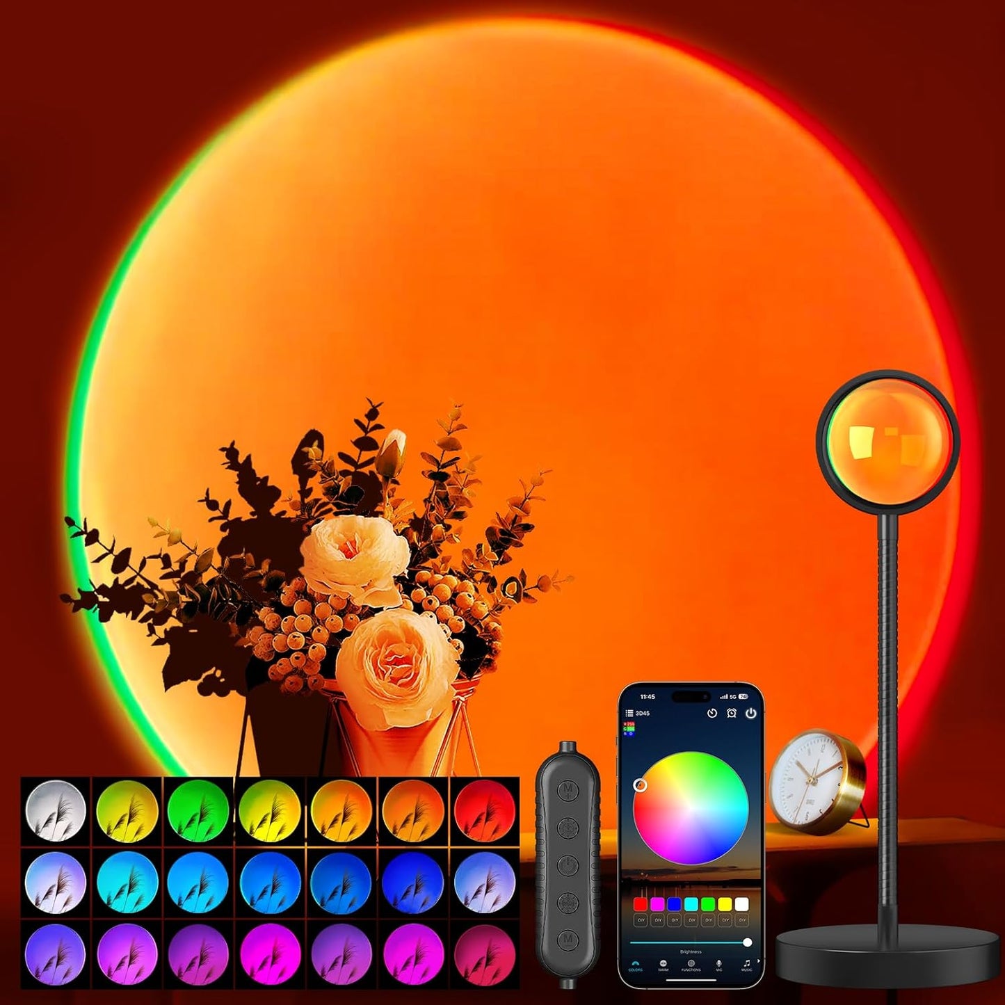 Sunset Light Projector 360 Degree Rotation Multi-Color Changing with APP and Button Control