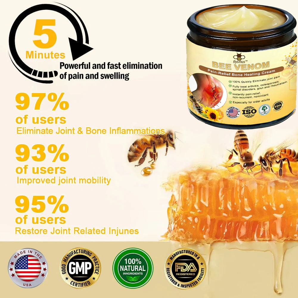 ✅Official Store: flysmus™ Bee-Venom Pain-Relief Bone Healing Cream👨⚕️USA Osteopathic Medical Association (AAOS)Approved(Reducing joint swelling, pain, stiffness, redness, warmth, soreness, and joint fatigue)