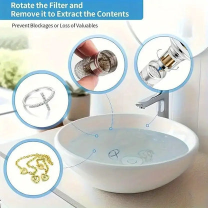 ⚡️Limited Time Offer: 💥HZA™ Universal Pop-Up Sink Drain Filter – Stainless Steel Anti-Clog Design