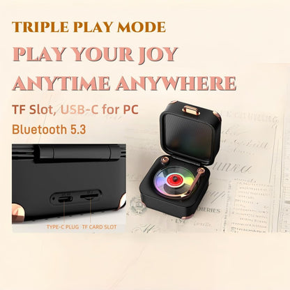 Retro Bluetooth speaker with RGB vinyl lights, turntable, and small record player