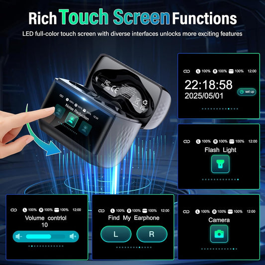 Wireless Earbuds, Bluetooth 5.4 Headphones with Multi-Function Touchscreen, 5 EQ Modes, Black