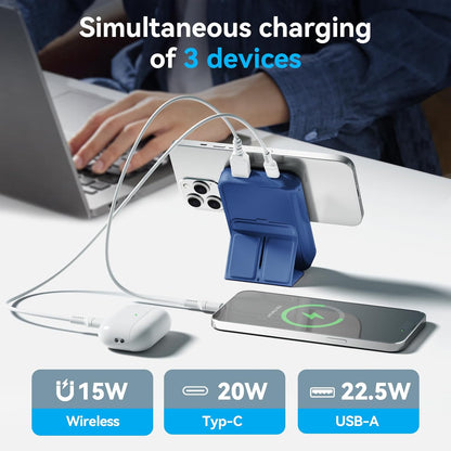 Magnetic Power Bank, 10000mAh Wireless Portable Charge, Foldable Stand & LED Display Battery Pack