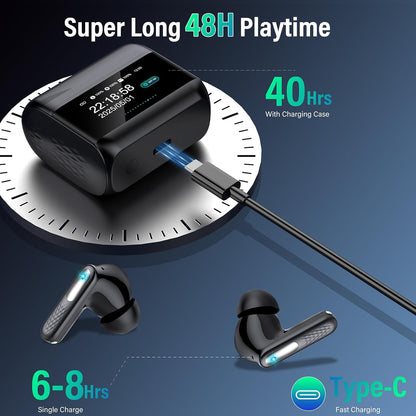 Wireless Earbuds, Bluetooth 5.4 Headphones with Multi-Function Touchscreen, 5 EQ Modes, Black