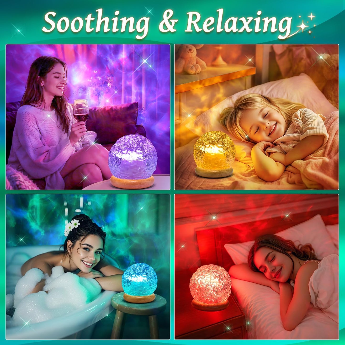 Crystal lamp projector, 216 modes bedroom mood light, remote control and USB control bedroom light