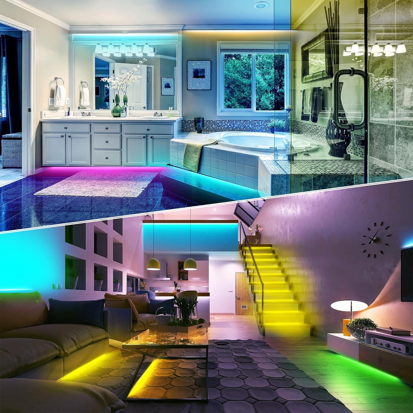 LED Light Strip 50ft (1 Roll), Color Changing RGB LED Light Strip with 60 Remotes and App Control, Music Sync