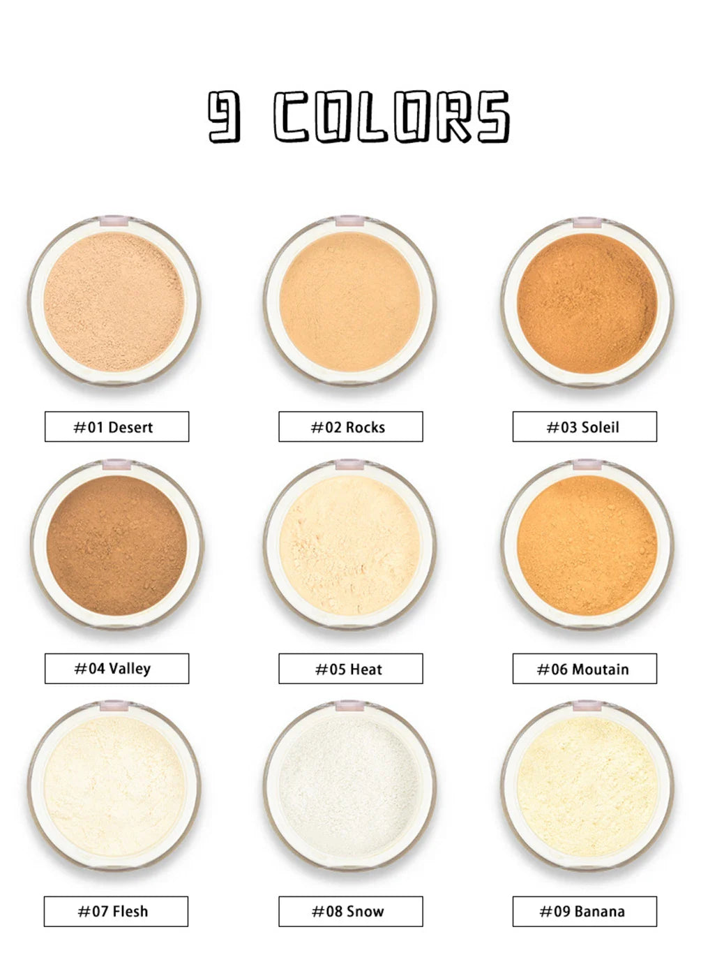 Custom Logo 9-Color Setting Powder Private Label Oil Control Waterproof Sweat-proof Brighten Makeup Bulk Cruelty Free White Box