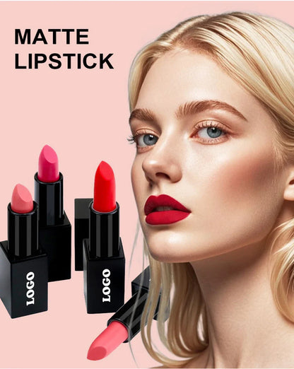 Lipstick Private Label Pigment Waterproof Long Lasting Non-stick Matte Makeup Custom Logo Bulk Cruelty Free White Square Tube