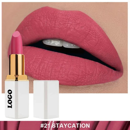 Lipstick Private Label Pigment Waterproof Long Lasting Non-stick Matte Makeup Custom Logo Bulk Cruelty Free White Square Tube